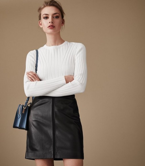 REISS MAISIE LEATHER PENCIL SKIRT BLACK ~ wardrobe essential skirts