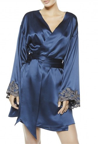 LA PERLA MAISON Robe – blue silk robes – luxe nightwear - flipped