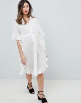 Mamalicious Longline Frill Shirt Dress in White – ruffled pregnancy dresses