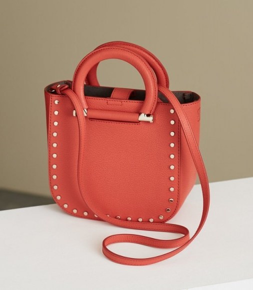 REISS MAYFAIR MINI LEATHER TOTE RED ~ chic studded top handle bags - flipped