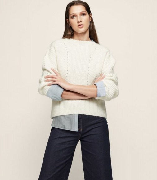 Reiss MEAGAN RIBBED CREW-NECK JUMPER OFF WHITE / casual chic knits - flipped