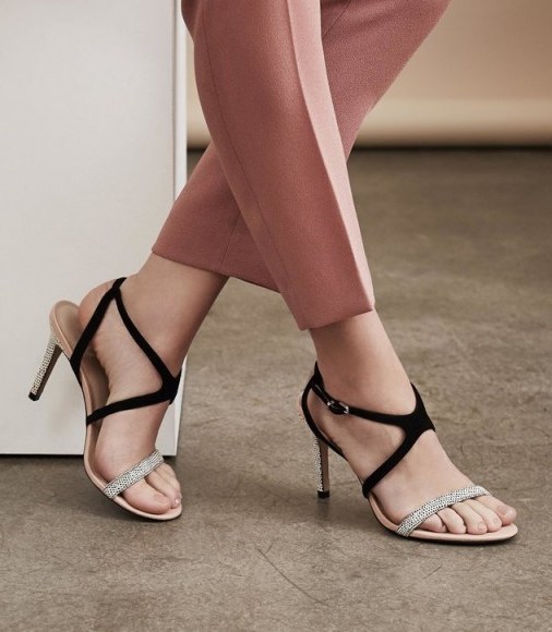 REISS MEDEA PRINT CROSS-FRONT SANDALS BLACK ~ strappy shoes - flipped