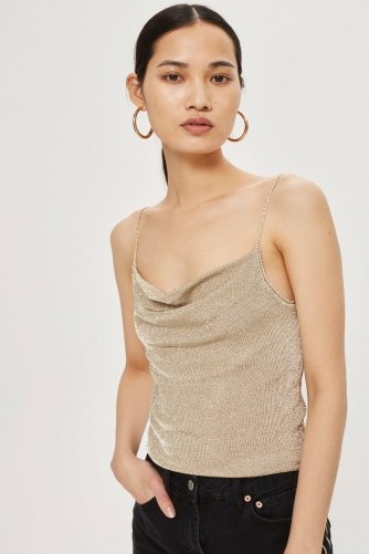 Topshop Metal Yarn Cowl Neck Camisole Top | slinky gold cami - flipped