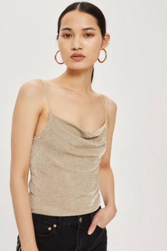 Topshop Metal Yarn Cowl Neck Camisole Top | slinky gold cami