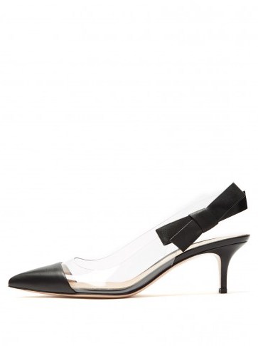 GIANVITO ROSSI Mia point-toe leather and plexi slingback pumps ~ black and clear PVC kitten heel slingbacks - flipped