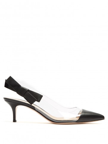 GIANVITO ROSSI Mia point-toe leather and plexi slingback pumps ~ black and clear PVC kitten heel slingbacks