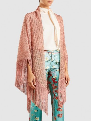 ‎MISSONI‎ Metallic-Pink Crochet-Knit Shawl ~ luxe fringed shawls