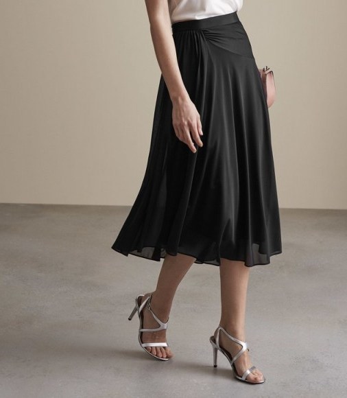 Reiss MORA MIDI SKIRT BLACK – gathered flowing skirts – feminine style clothing - flipped