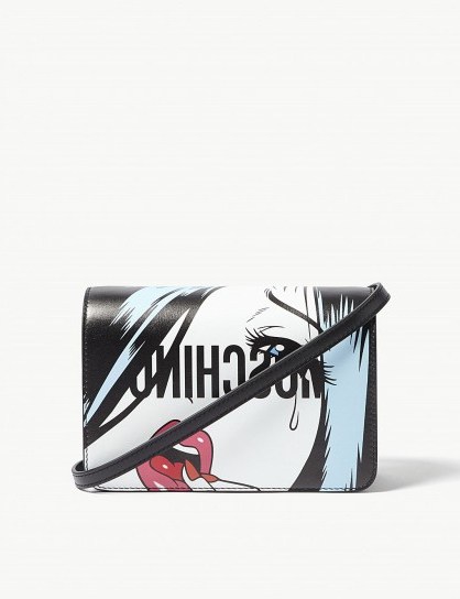 MOSCHINO Face logo leather shoulder bag | printed designer bags - flipped