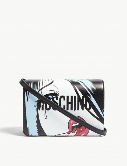 MOSCHINO Face logo leather shoulder bag | printed designer bags