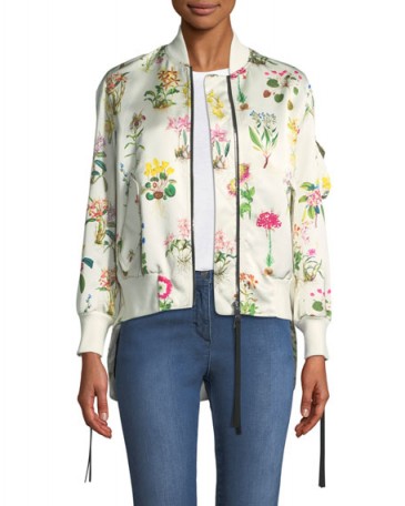 No. 21 Floral-Print Satin Bomber Jacket ~ silky white jackets