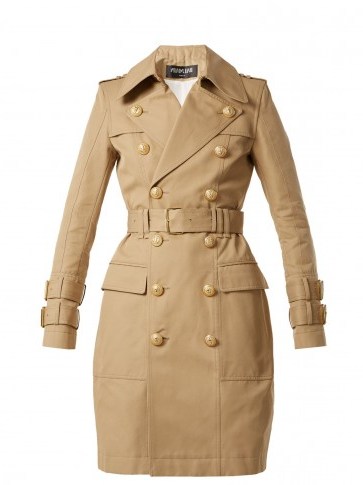 BALMAIN Notch-lapel gabardine trench coat ~ chic beige macs - flipped