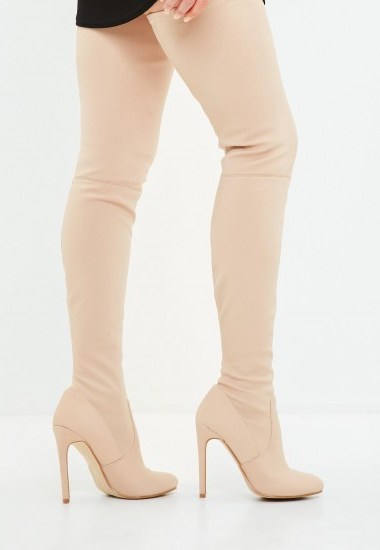 Missguided nude round toe over the knee heeled boots – thigh high heels - flipped