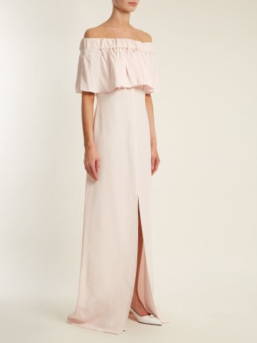 MAISON RABIH KAYROUZ Light-Pink Off-the-shoulder ruffle-trimmed gown ~ long bardot dresses