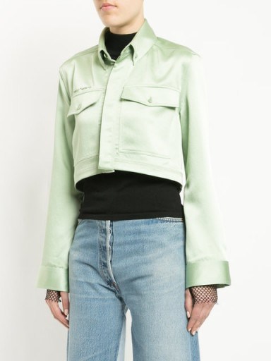 OFF-WHITE light-green cropped jacket | luxe jackets - flipped