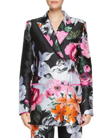 Off-White Floral-Jacquard Double-Breasted Jacket – as worn by Kendall Jenner, with matching trousers, out in New York, 11 February 2018. Celebrity suits | models jackets