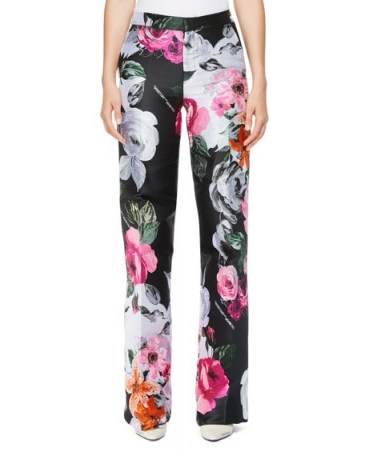 Off-White Wide-Leg Floral-Jacquard Pants – as worn by Kendall Jenner out in NYC, 11 February 2018. Celebrity fashion | models suit pants - flipped