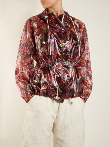 ISABEL MARANT Olaz floral-print hooded jacket ~ metallic-purple rain jackets