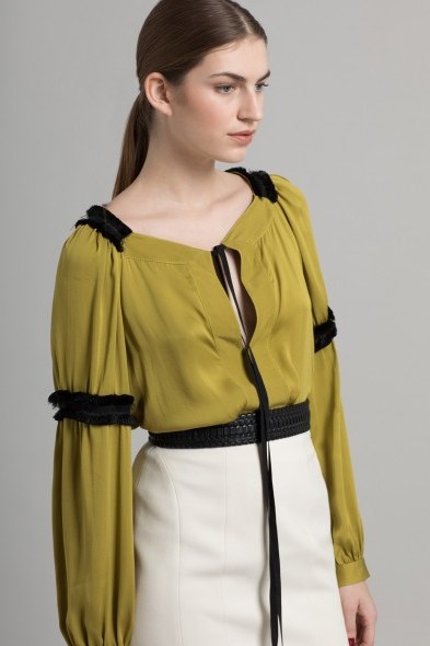 AMANDA WAKELEY OLIVE GREEN SATINISED GEORGETTE TOP - flipped