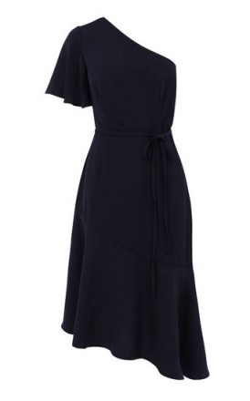 WAREHOUSE ONE SHOULDER ASYMMETRIC DRESS / navy blue dresses