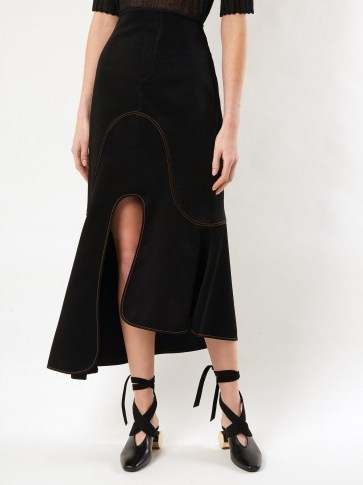 ELLERY Orbit high-rise crepe-back satin midi skirt ~ asymmetric fluted hem skirts - flipped