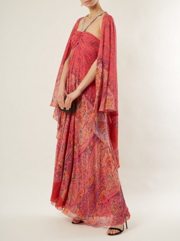 ETRO Pink Paisley-print embellished silk-georgette gown - flipped