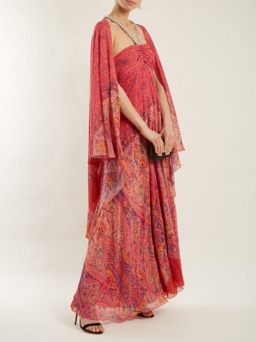 ETRO Pink Paisley-print embellished silk-georgette gown