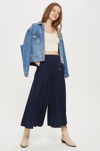Topshop Palazzo Trousers | navy cropped pleated pants