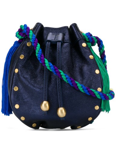 PHILOSOPHY DI LORENZO SERAFINI blue leather tassel bucket mini bag | small luxe bags