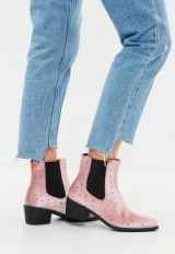 MISSGUIDED pink all over studded velvet western boots