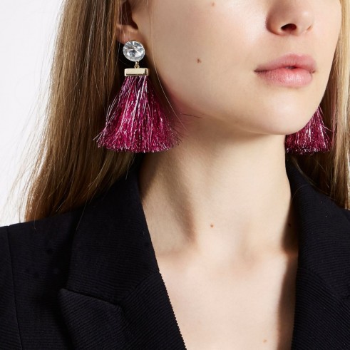 River Island Pink diamante tinsel drop stud earrings
