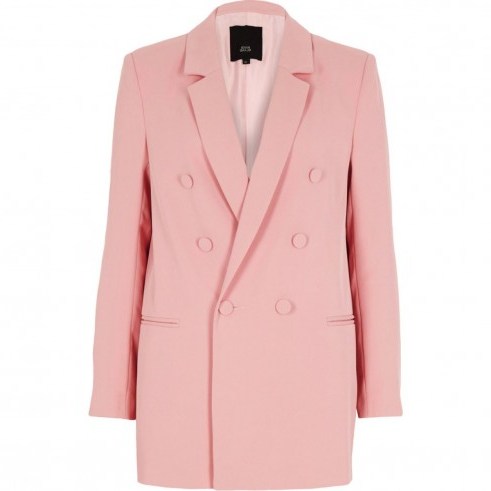 River Island Pink double breasted style blazer – longline jackets - flipped