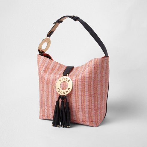 River Island Pink woven hoop and tassel slouch tote bag