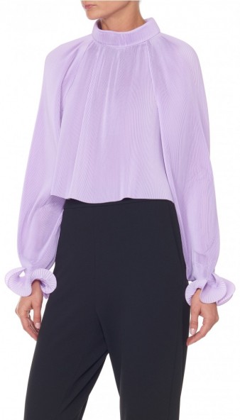 TIBI PLEATED CROPPED TOP – lavender high neck tops