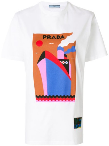 PRADA logo boat print T-shirt / white printed t-shirts
