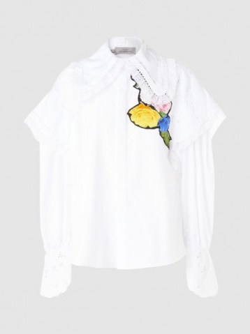 ‎PREEN BY THORNTON BREGAZZI‎ Fern Silk-Appliquéd Cotton Blouse – feminine white blouses - flipped
