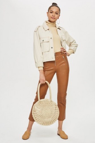 Topshop Premium Tan Leather Trousers | brown skinny pants - flipped