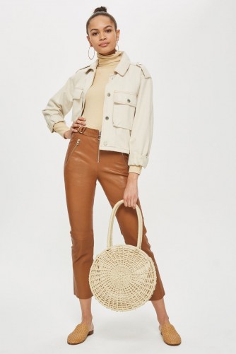 Topshop Premium Tan Leather Trousers | brown skinny pants