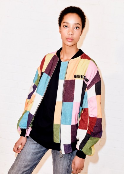 HOUSE OF HOLLAND PRINTED PATCHWORK BOMBER JACKET | multi-coloured zipper jackets