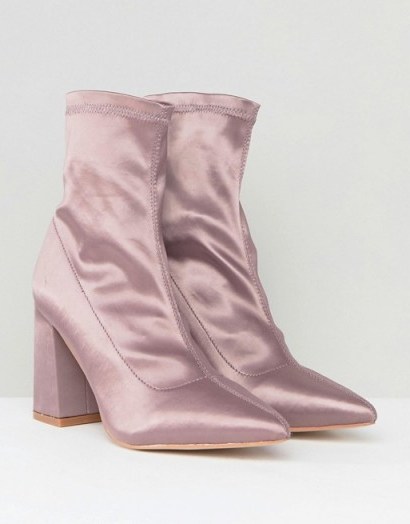 Public Desire Radiate Lilac Satin Sock Ankle Boots - flipped