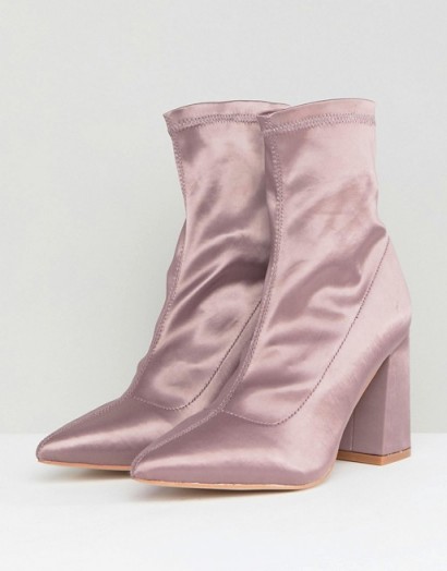 Public Desire Radiate Lilac Satin Sock Ankle Boots