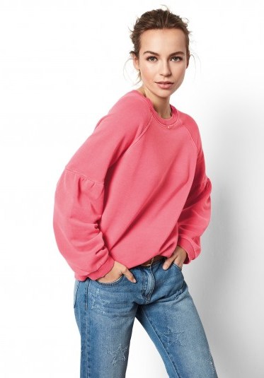 hush Puff Sleeve Sweat Top ~ guava-pink sweatshirts ~ casual style - flipped