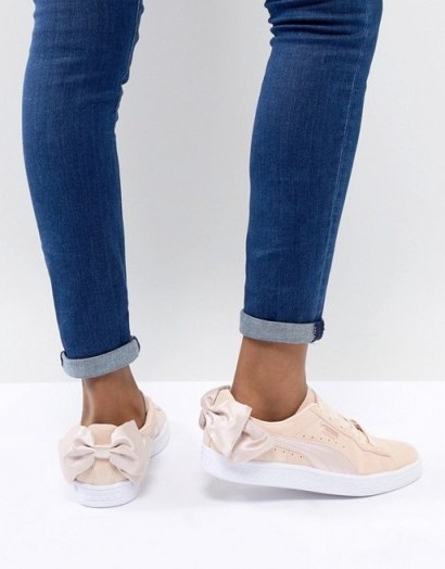 Puma Suede Bow Valentines Trainers In Pink | sports luxe footwear | cute sneakers - flipped