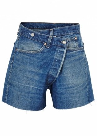 R13 Crossover blue denim shorts ~ asymmetric front - flipped