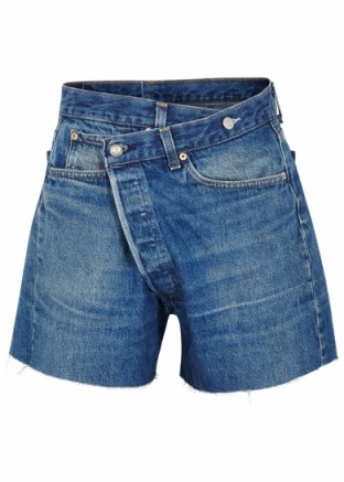 R13 Crossover blue denim shorts ~ asymmetric front
