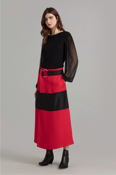 AMANDA WAKELEY RED CLOQUE WRAP SKIRT ~ stylish colour block skirts - flipped