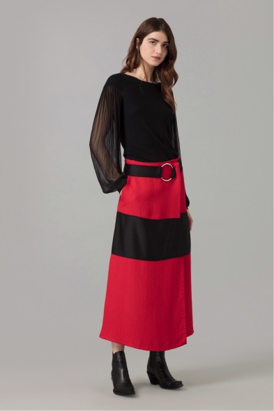 AMANDA WAKELEY RED CLOQUE WRAP SKIRT ~ stylish colour block skirts