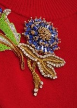 ALEXANDER MCQUEEN Red embellished wool jumper ~ beautiful floral crystal details