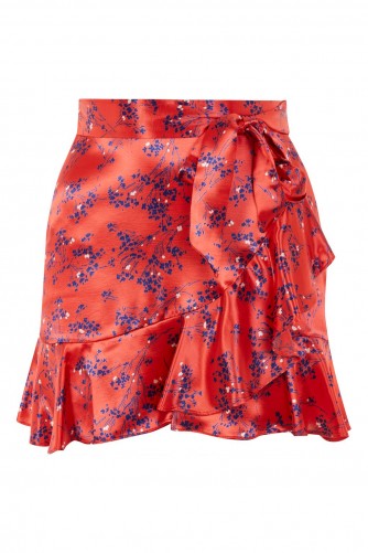 Topshop Red Floral Print Mini Skirt | asymmetric frill hem skirts