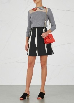 RED VALENTINO Monochrome ruffle-trimmed skirt | black and white A-line skirts - flipped